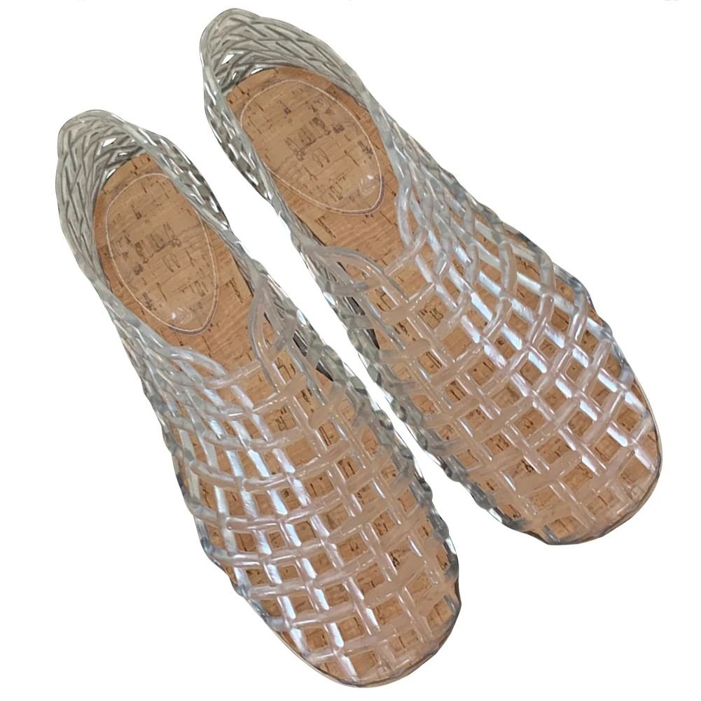 Women Mesh Jelly Ballet Flats Hollow Square Toe Summer Beach Shoes