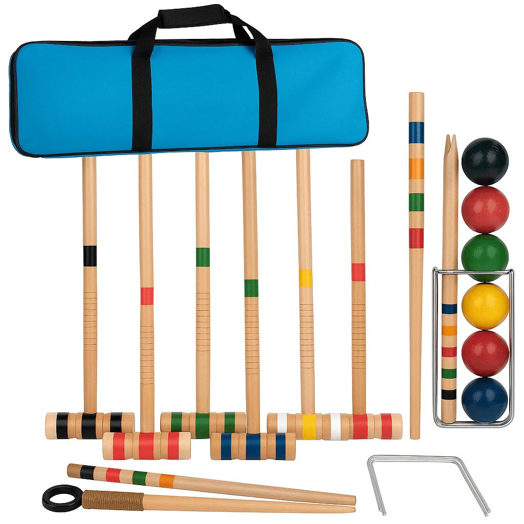 6-Player Wooden Croquet Set with Carrying Case – Backyard Lawn Game