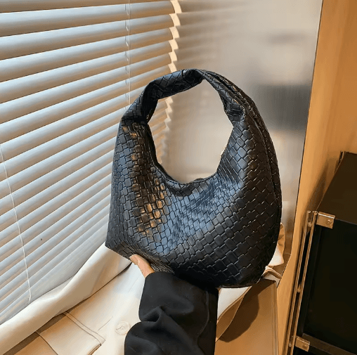 Womens Woven Embossed Hobo Shoulder Bag Soft PU Leather Small Top Handle Handbag