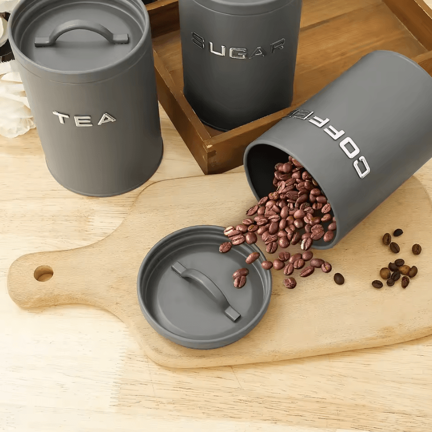 3-Piece Airtight Coffee, Tea & Sugar Canister Set – Sealed Kitchen Storage Jars for Freshness & Organization