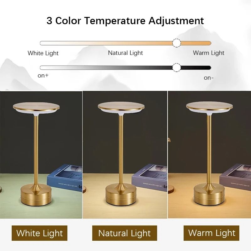 Rechargeable LED Touch Table Lamp with Three Tone Lighting and Infinite Dimming