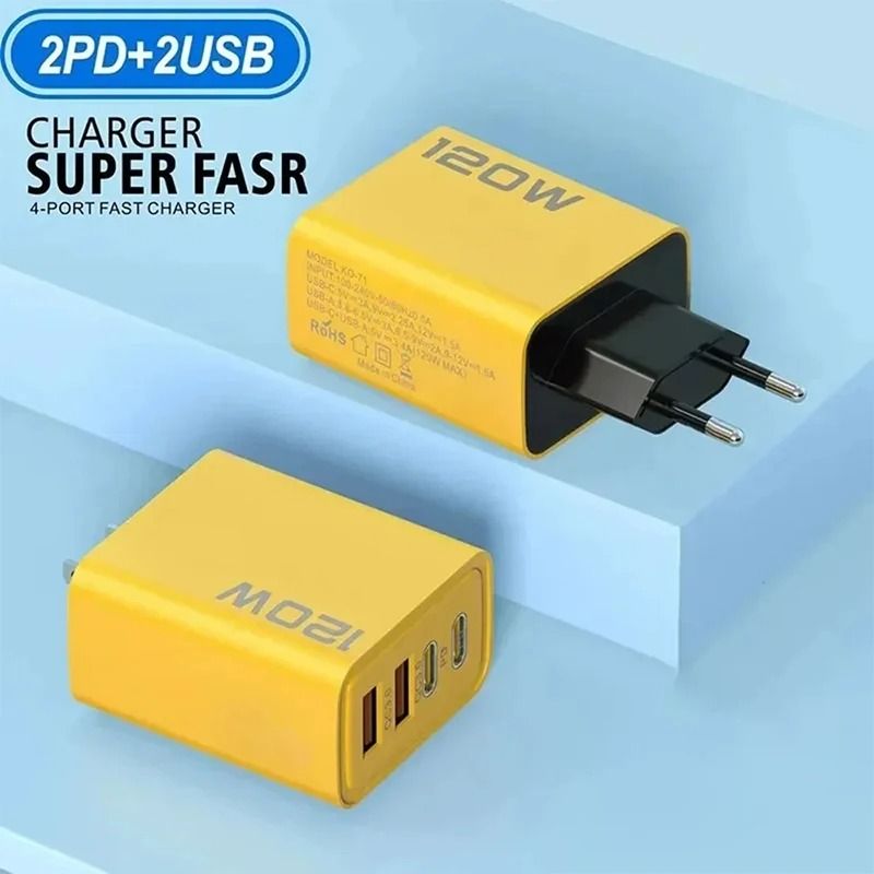 120W 4-Port Fast Wall Charger – Multi-Port USB & Type-C Power Adapter for iPhone, Xiaomi, and Huawei