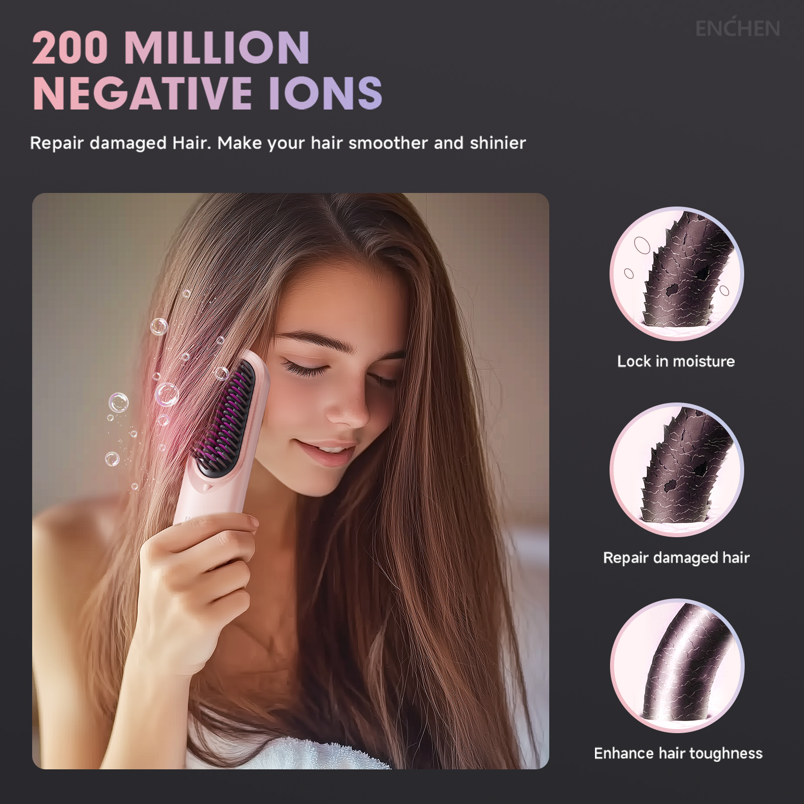 2in1 Straightener Brush, Professional Electric Hair Stuff, 200 Million Ions Styling Comb, Flat Iron Tool