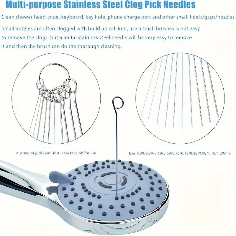 10-Piece Shower Head Cleaning Brush Set with Stainless Steel Needle Tools for Nozzle and Faucet Maintenance
