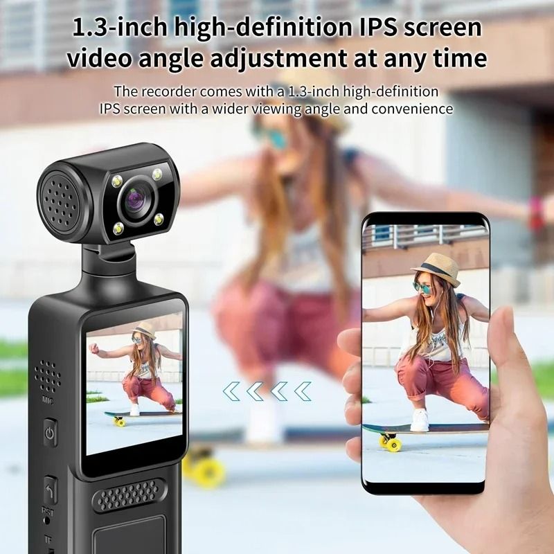 8K HD Pocket Camera with 180 Degree Rotating Lens and Night Vision