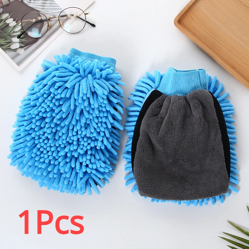 Waterproof Mitt Soft Mesh Back, Microfiber Car Wash Gloves Chenille, Wax Detailing Brush Double Faced Glove Mitt Car
