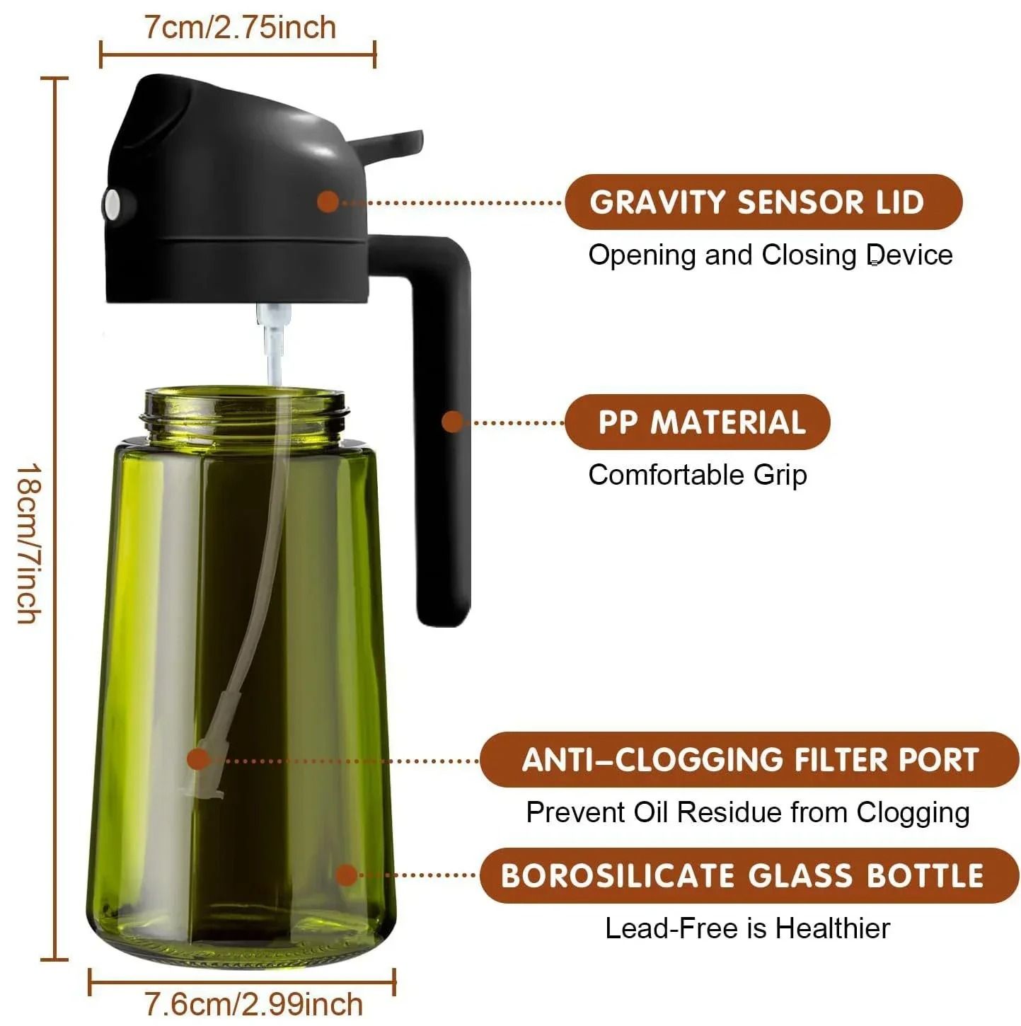 Dark Glass Olive Oil Sprayer and Dispenser Bottle