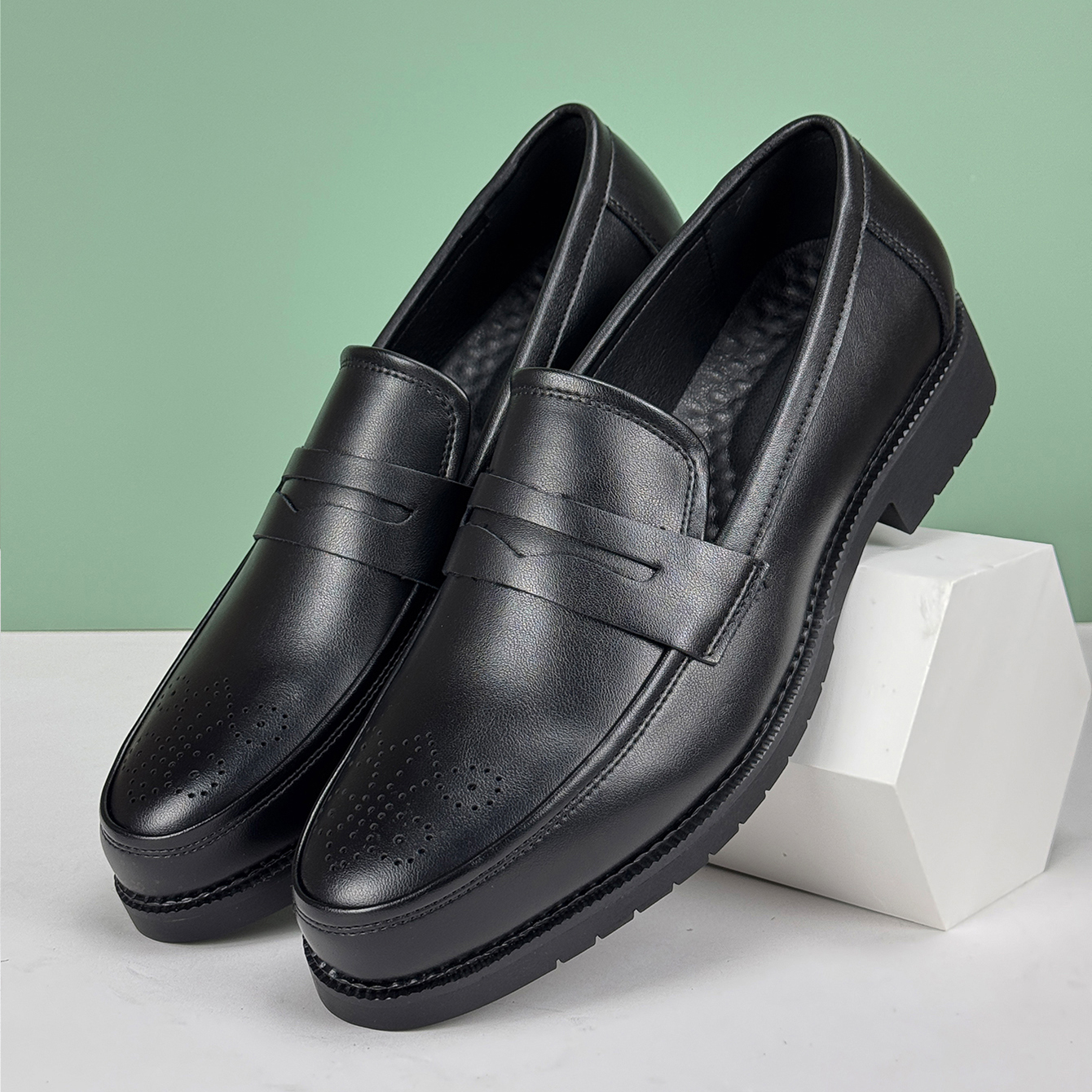 Elegant Mens Formal Leather Oxford Loafers, British Style Round Toe Non-Slip Business Dress Wedding Office Casual Shoe