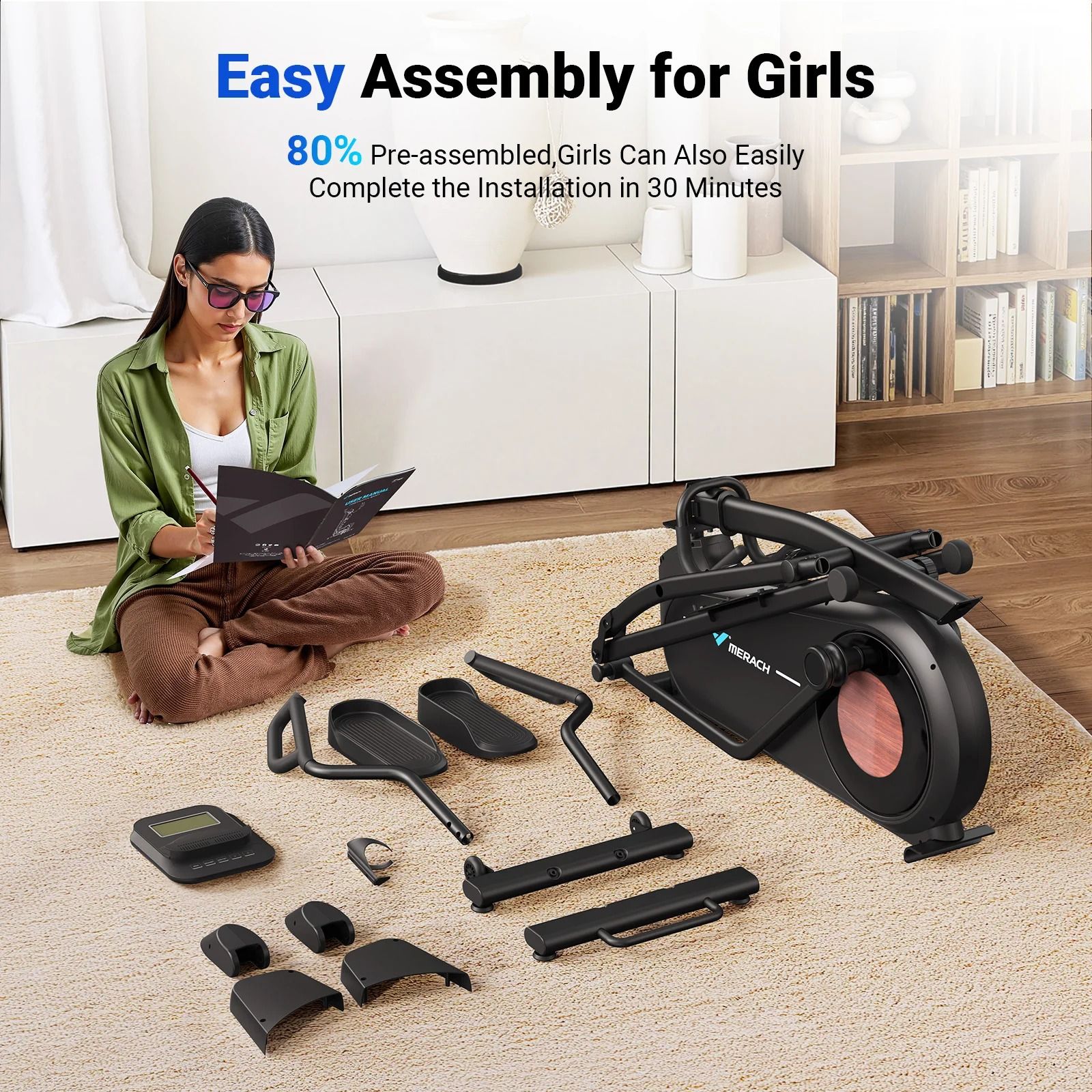 Smooth Quiet Elliptical Trainer with Adjustable Resistance and Long Stride