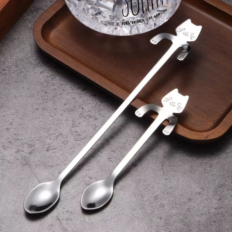 Creative 304 Stainless Steel Cat Coffee Spoon Hanging Edge Cute Stirring Spoon Set Gold Plated Teaspoon
