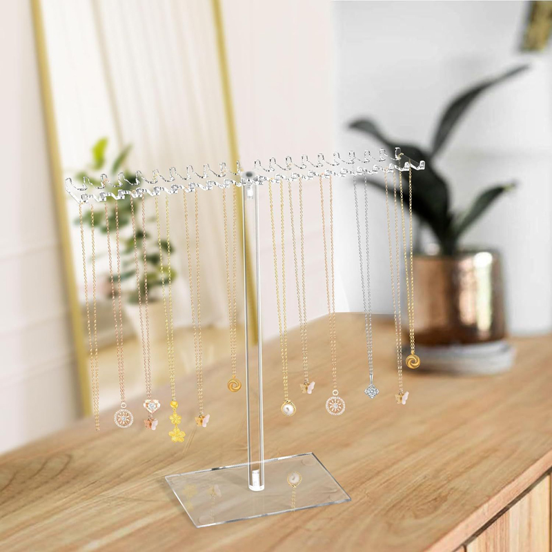 Acrylic Jewelry Organizer Stand - Necklace, Earring, & Bracelet Display Rack for Countertop Storage