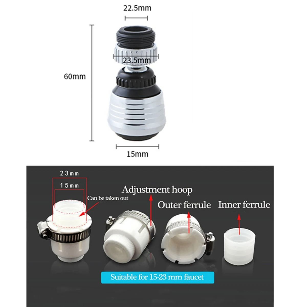 360 Degree Rotating Faucet Extender Splash Proof Water Saving Adapter