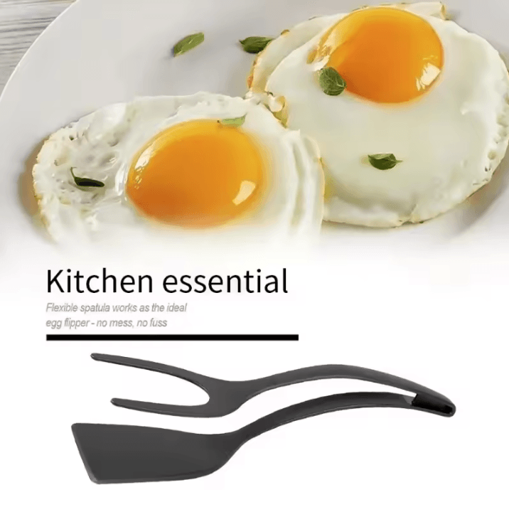 2 in 1 Nylon Grip Flip Tongs with Egg Spatula and Steak Turner Clamp