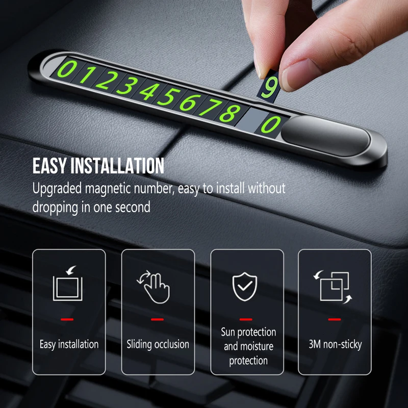 Temporary Parking Card Plate for Cars, Metal Alloy Hidden Phone Number Card, Auto Styling Accessory