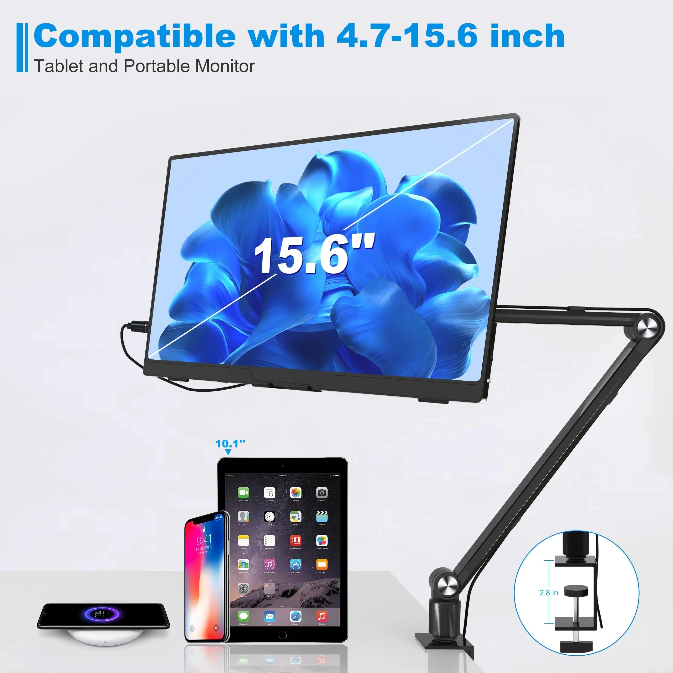 360° Foldable Portable Monitor Stand – Adjustable Aluminum Desk Mount for Tablets & 15.6–16
