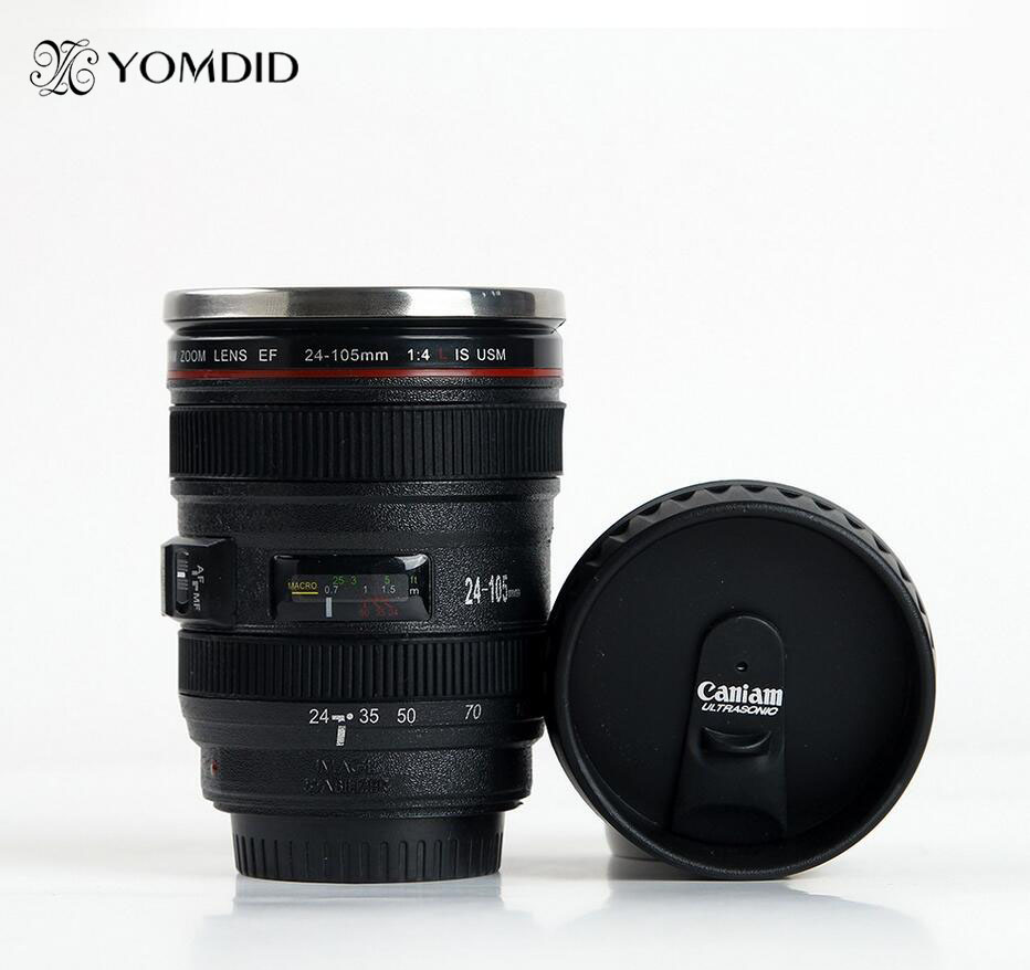 White and Black Camera Lens Mug - Stainless Steel EF24-105mm: Unique Coffee Cup Gift