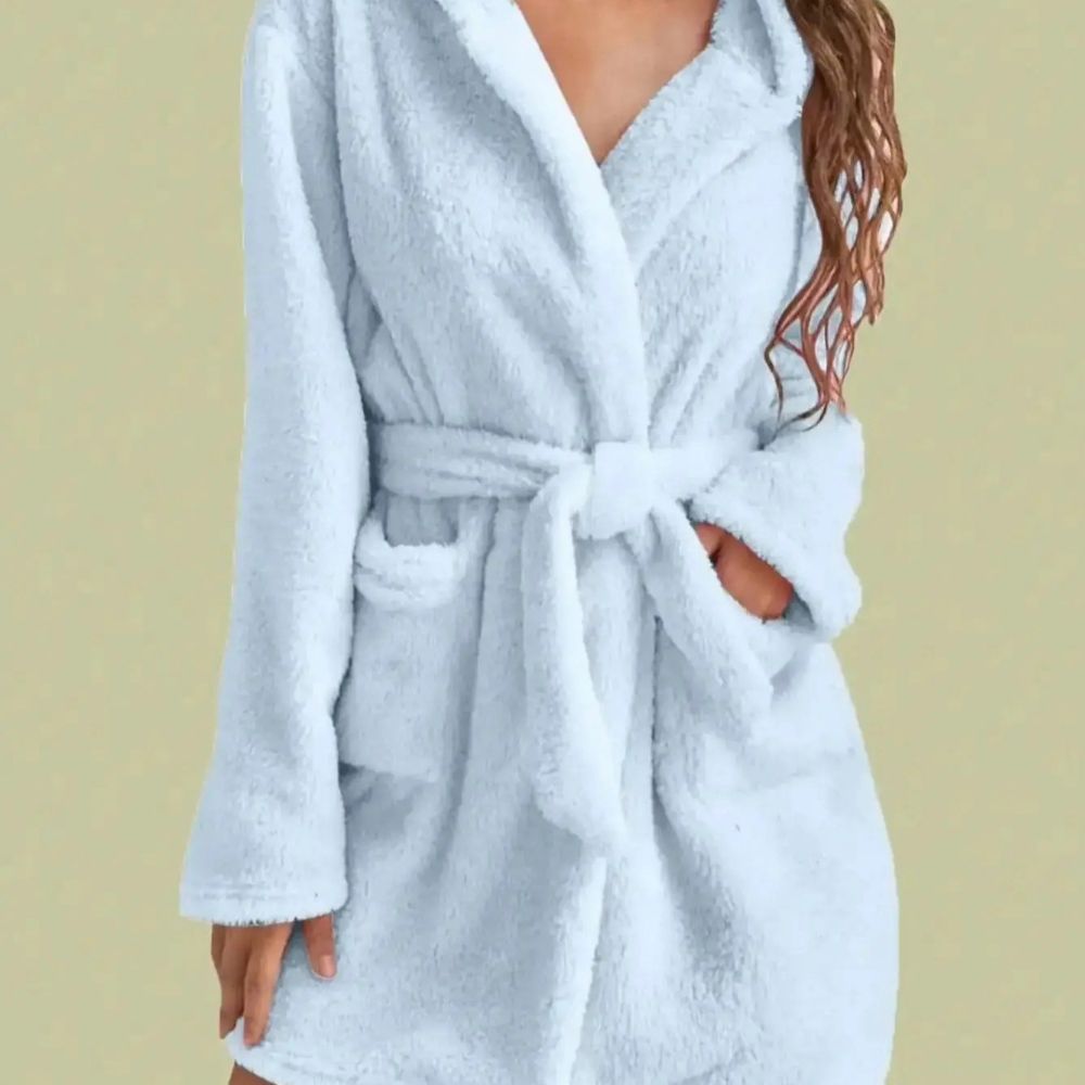 Womens Hooded Fleece Robe with Belt Cozy Autumn Winter Loungewear