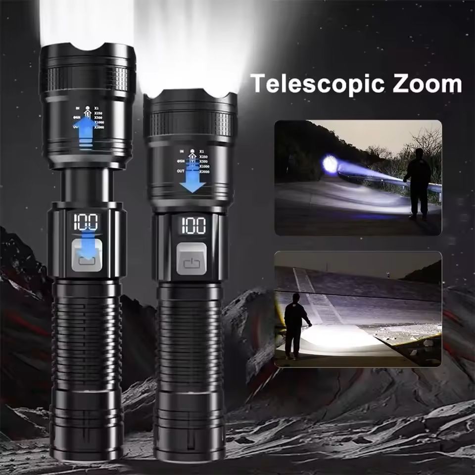 Rechargeable High-Power LED Flashlight with Zoom and Display