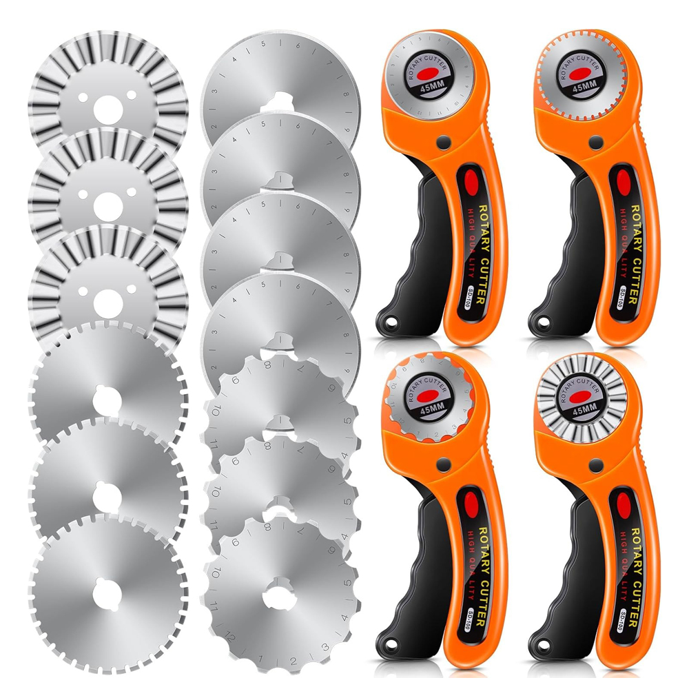 45mm Rotary Cutter with 5 Blades, Fabric Cutter with Safety Lock, Quilting Sewing Leather Cutting Perforating Tool