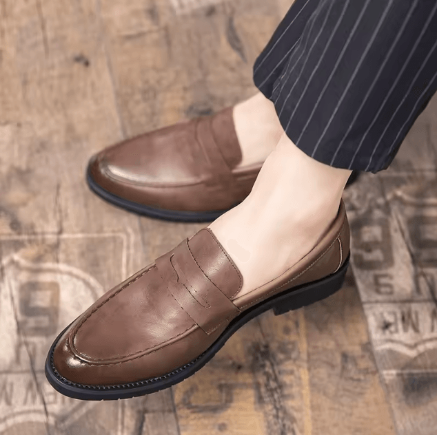 Mens Soft Breathable Leather Casual Slip On Loafers Lightweight British Style Business Shoes