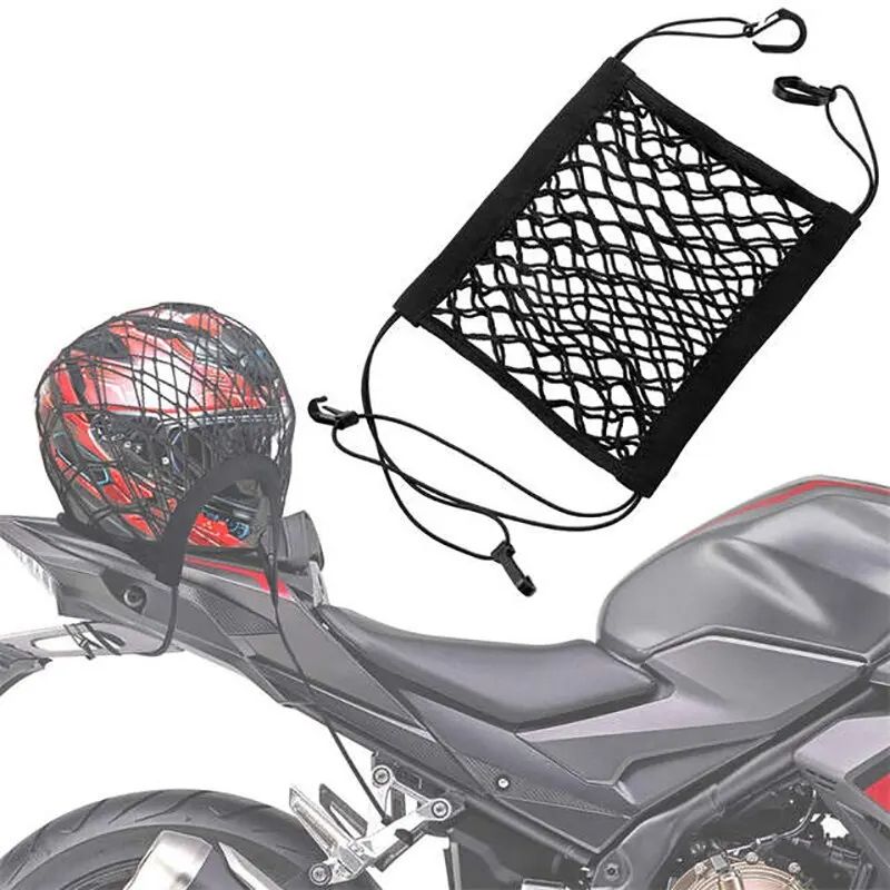 Motorcycle Cargo Net High Elastic Double Layer Bungee Net with Hooks for Helmet & Luggage Storage