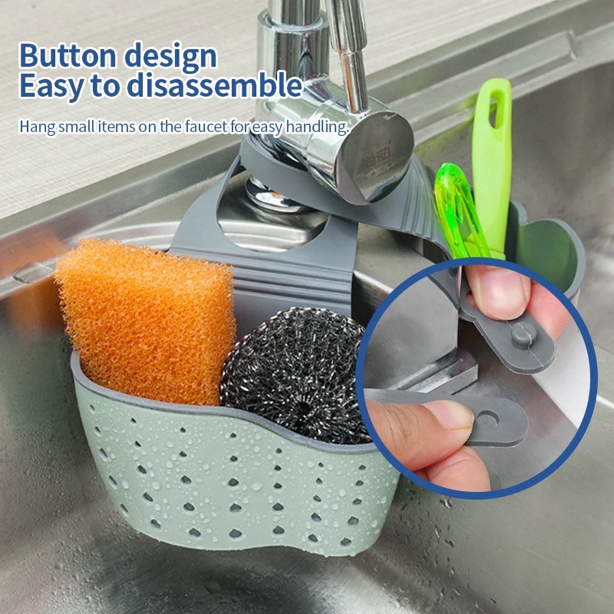 Hanging Sink Drain Basket Adjustable Sponge and Soap Holder