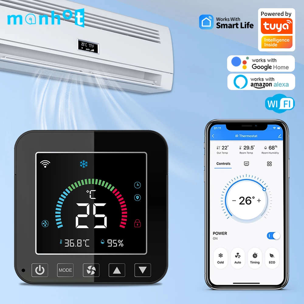 Smart WiFi Thermostat IR Remote Controller for AC with Temperature Humidity Monitor & Voice Control
