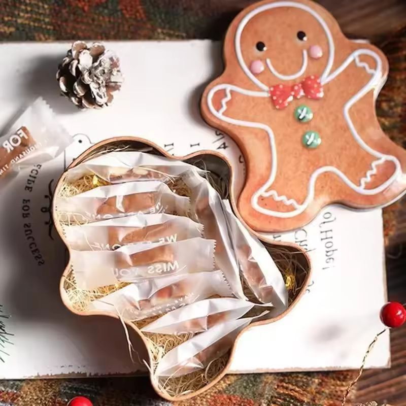 Festive Gingerbread Man Christmas Candy & Gift Box - Holiday Treat Storage Tin