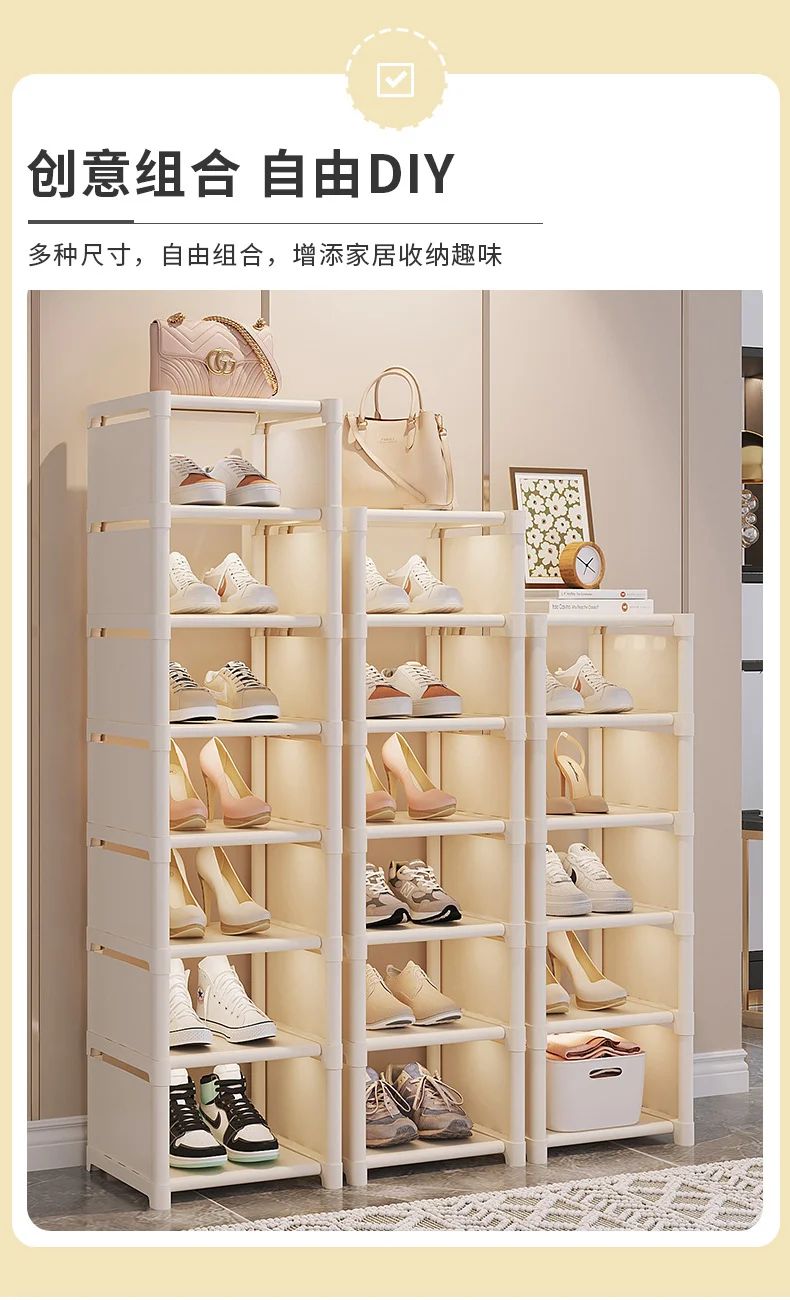 Stackable Multi-Level Shoe Organizer Shelf for Wall or Corner, Adjustable Space-Saving Shoe Rack Cabinet for Entryway