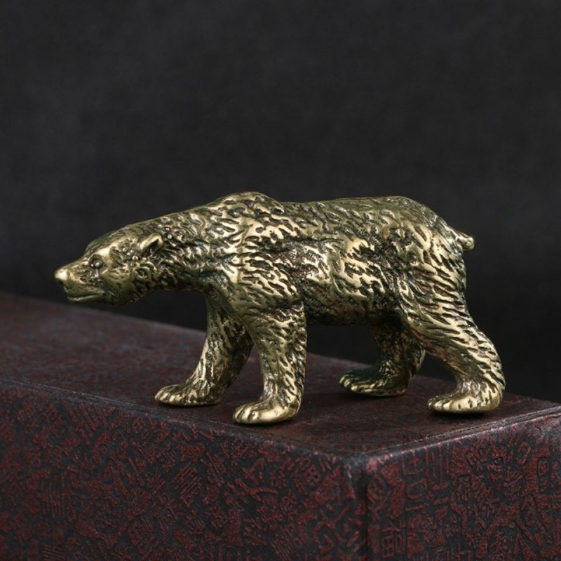 Vintage Copper Polar Bear Figurine Mini Desk Decor Collectible Animal Ornament
