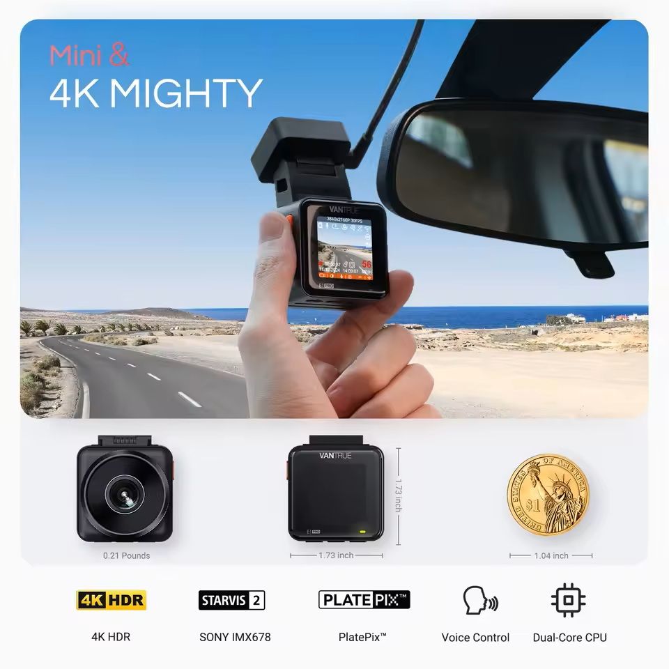 4K Mini Dash Cam with HDR Night Vision and GPS WiFi Tracking