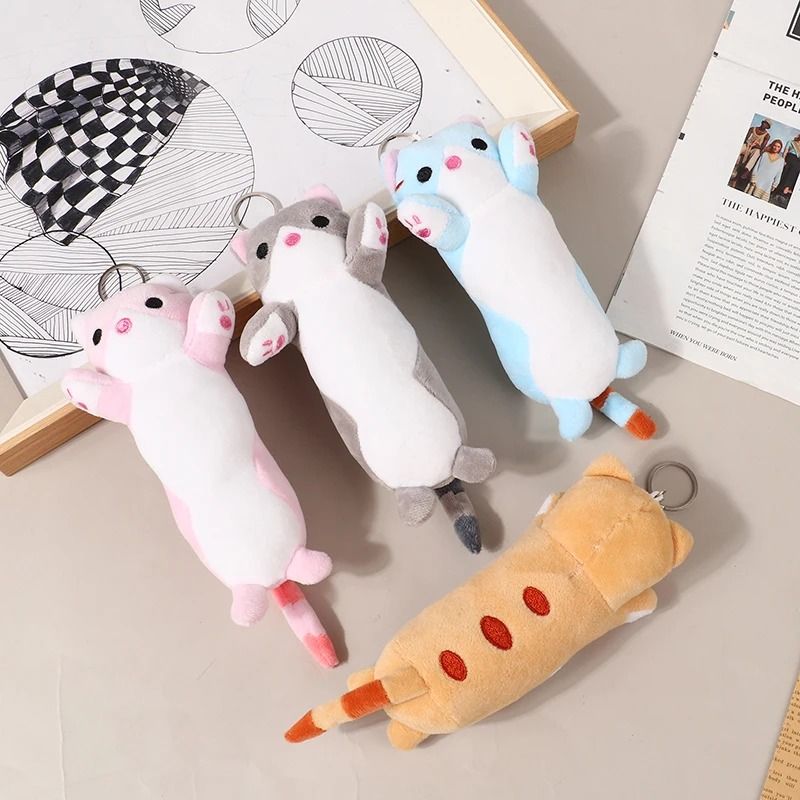 Lovely Long Cat Plush Doll Keychain for Kids and Girls Soft Stuffed Animal Pendant