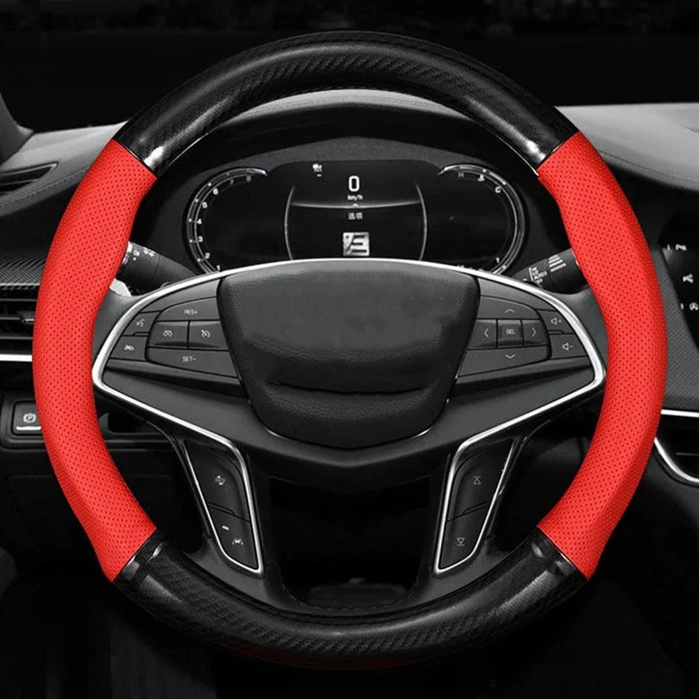 Carbon Fiber Leather Car Steering Wheel Cover Anti Slip Universal Fit