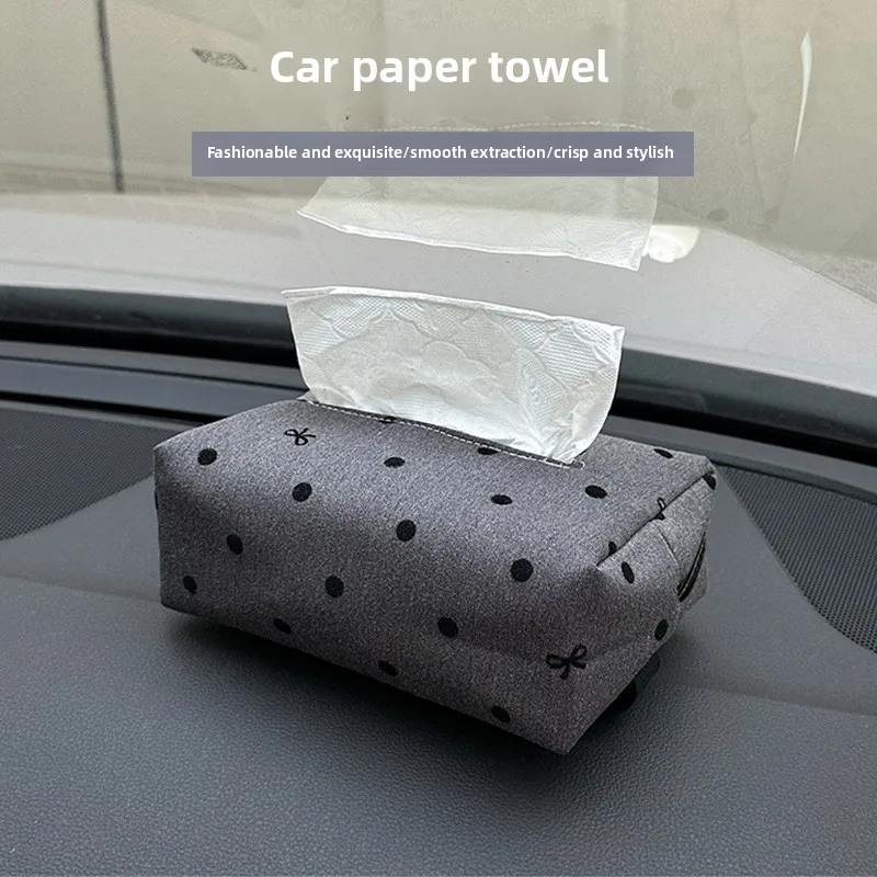 Fashionable Car Tissue Box, Creative Hanging Design, Polka Dot and Bow Tie Pattern, Multi Functional In Car Tissue Paper