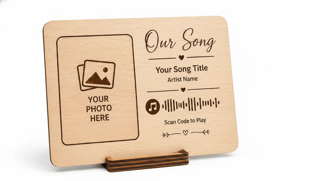Personalised Wooden Music Plaque with Photo & Song Code