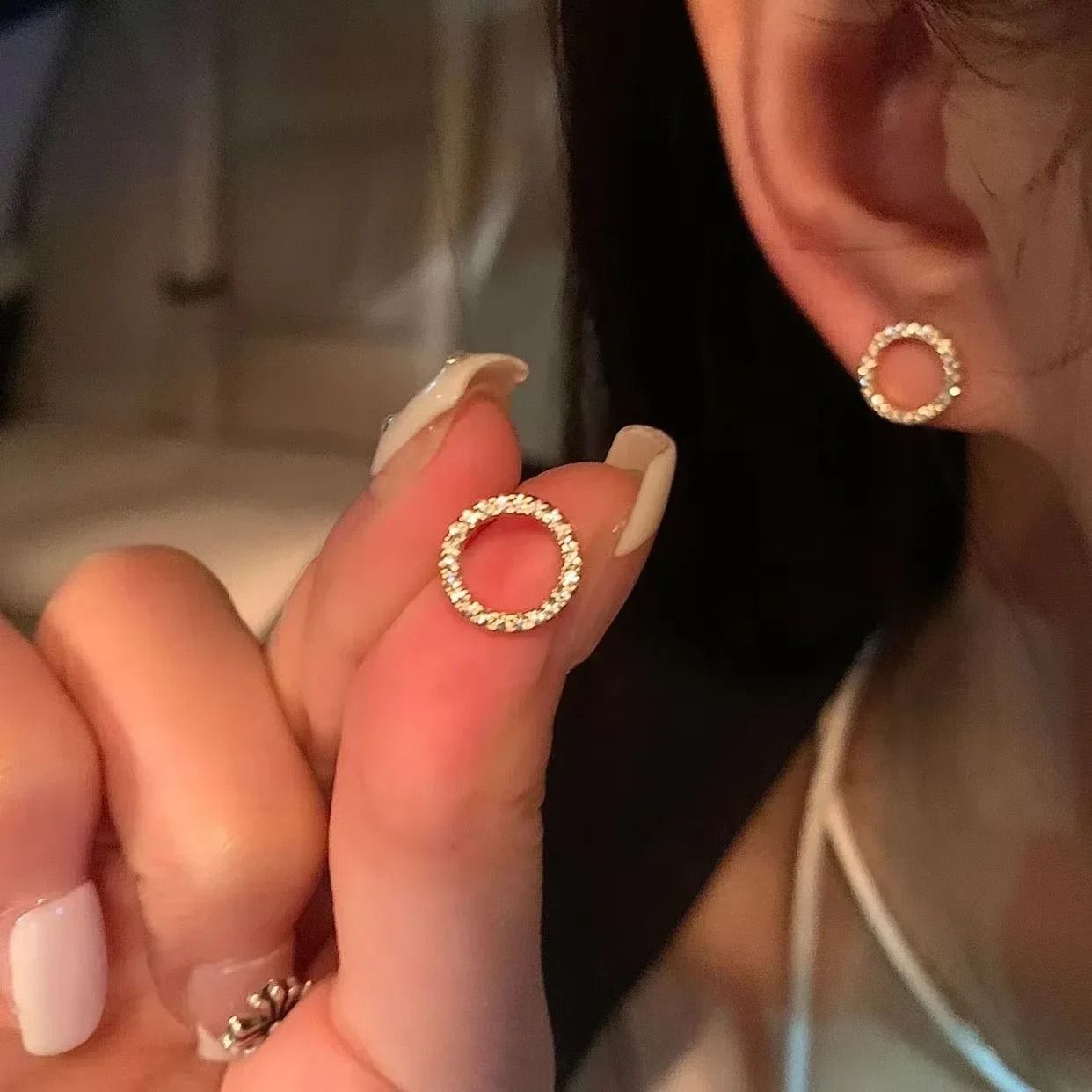 Delicate Small Circle Crystal Studs