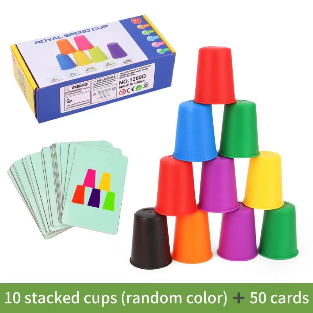 Montessori Mini Stack Cup Color Matching Game with Cards