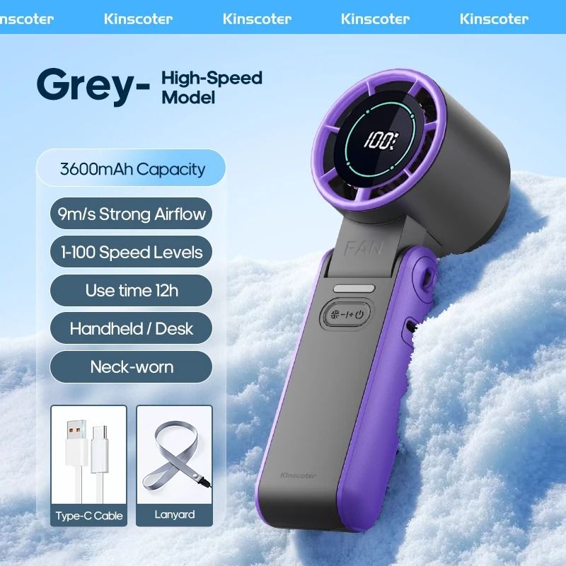 Rechargeable Turbo Handheld Fan with Lanyard and Ice Cooling Option