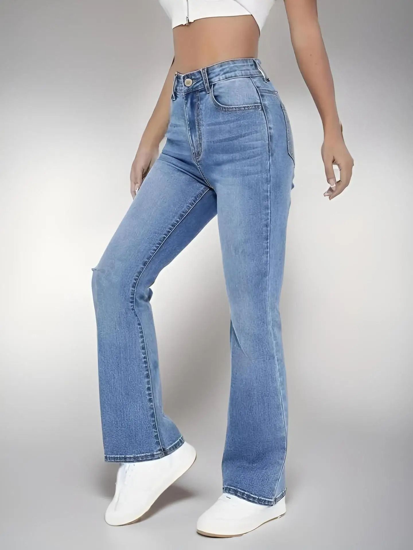 Womens High Waist Slim Fit Washed Denim Jeans