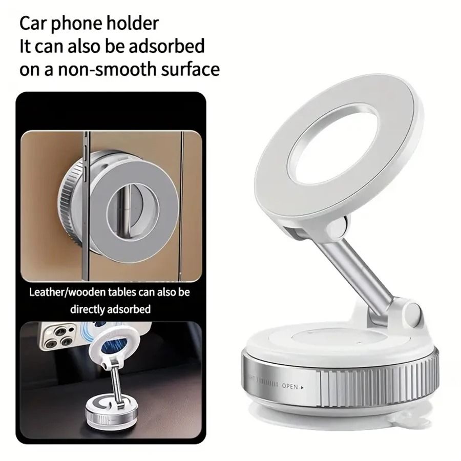 Upgraded Aluminum Alloy Vacuum Magnetic Car Phone Holder With 360 Degree Rotation And Foldable Design