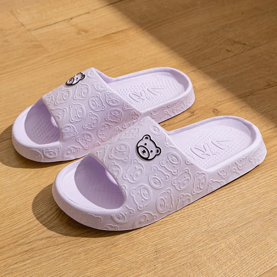 Cute Bear Cartoon Indoor Slides for Women Soft Sole Non Slip Home and Bathroom Slippers