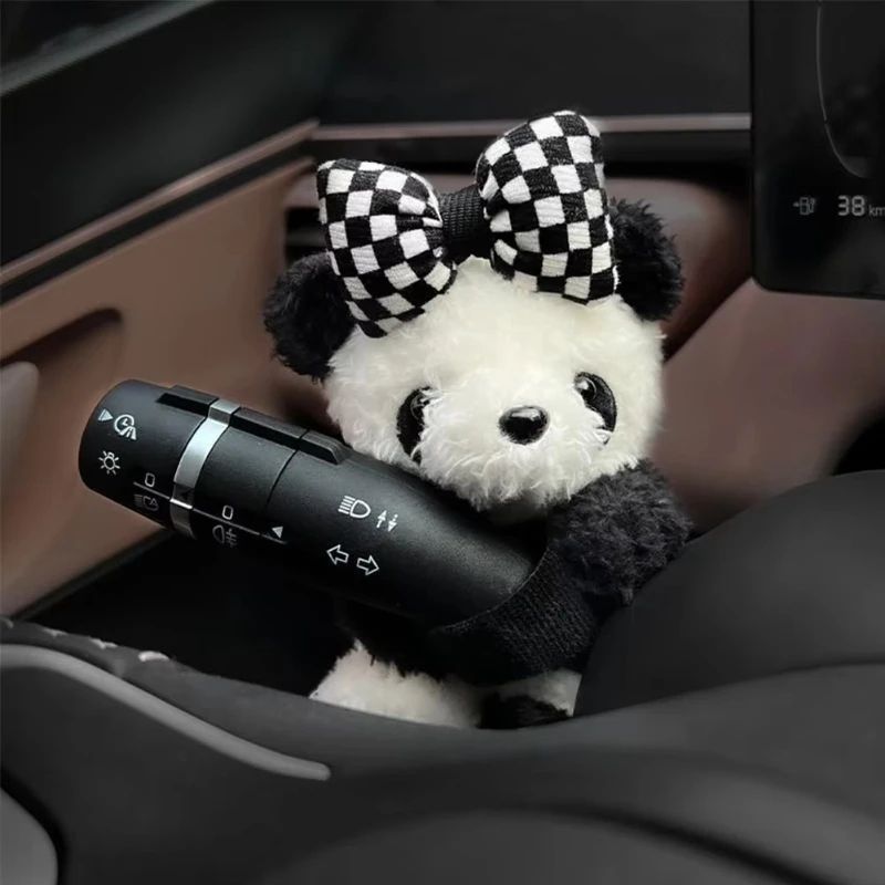 Panda Bowknot Car Wiper Switch Cover – Cute Car Interior Accessory Plush Decor