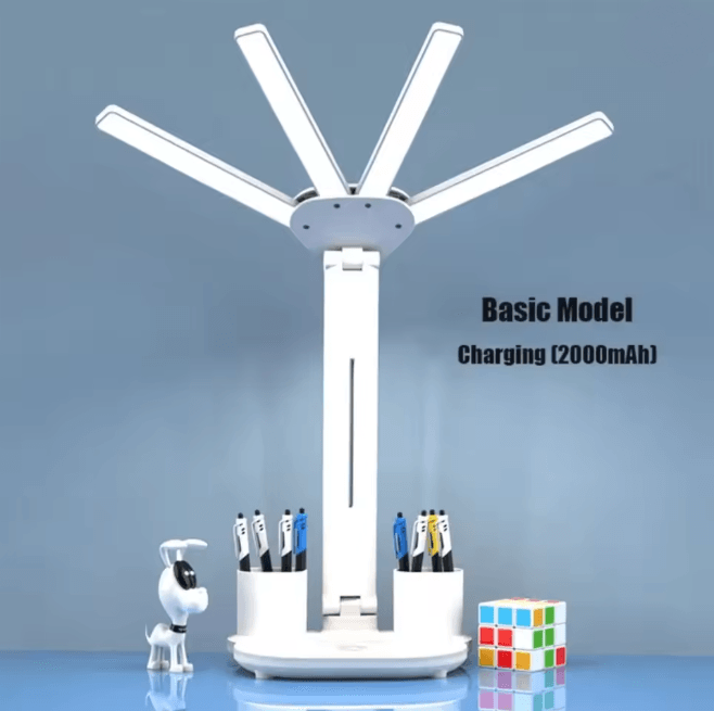 Multifunction LED Desk Lamp with Fan Clock and USB Charging Folding Table Light