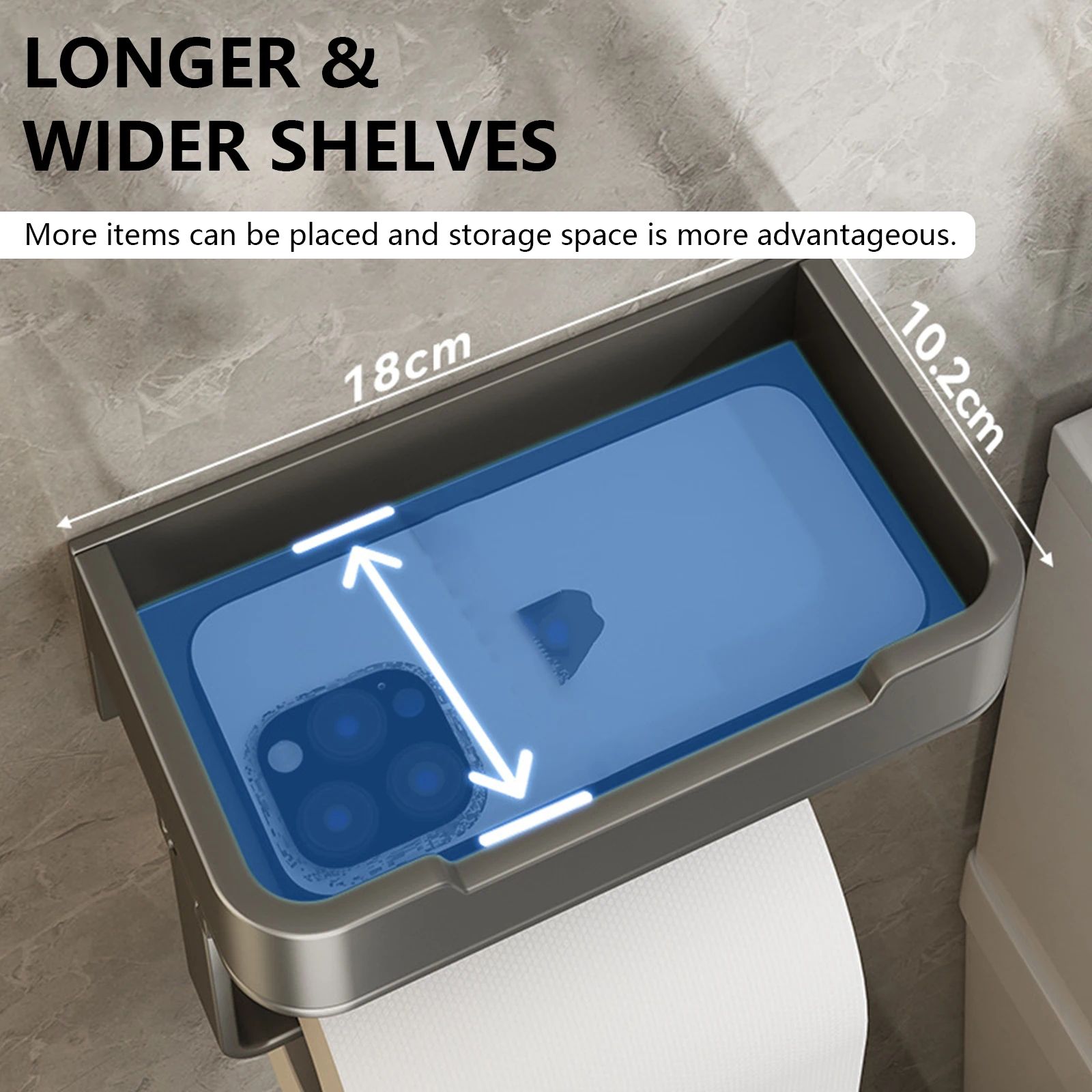 Aluminum Wall Mounted Toilet Paper Holder Shelf