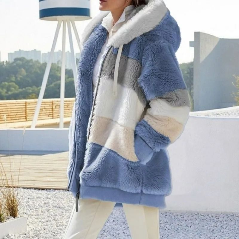 Women Oversized Plush Hooded Jacket Warm Streetwear Coat