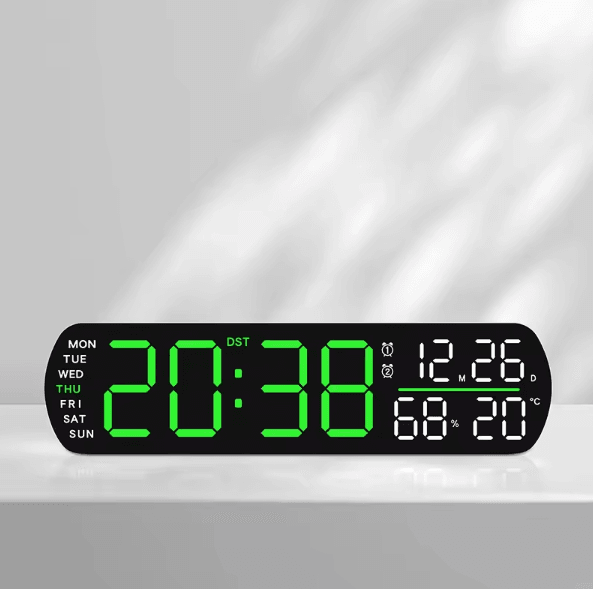 Multifunction LED Digital Alarm Clock – Auto-Dimmable Temperature & Humidity Desk Clock with Dual Alarm & Countdown Time