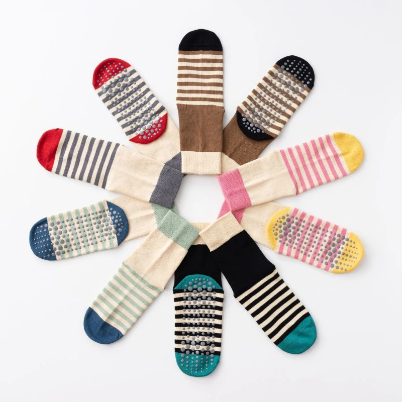 Breathable Striped Cotton Yoga Socks Women, Anti-Slip Pilates, Dance, and Sports Socks for Professional Studio Workouts