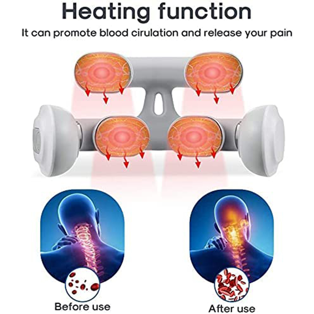 Multifunctional Electric Hot Compress, 4 Heads Neck Massager, Shoulder Cervical Massager, Pulse Neck Protector