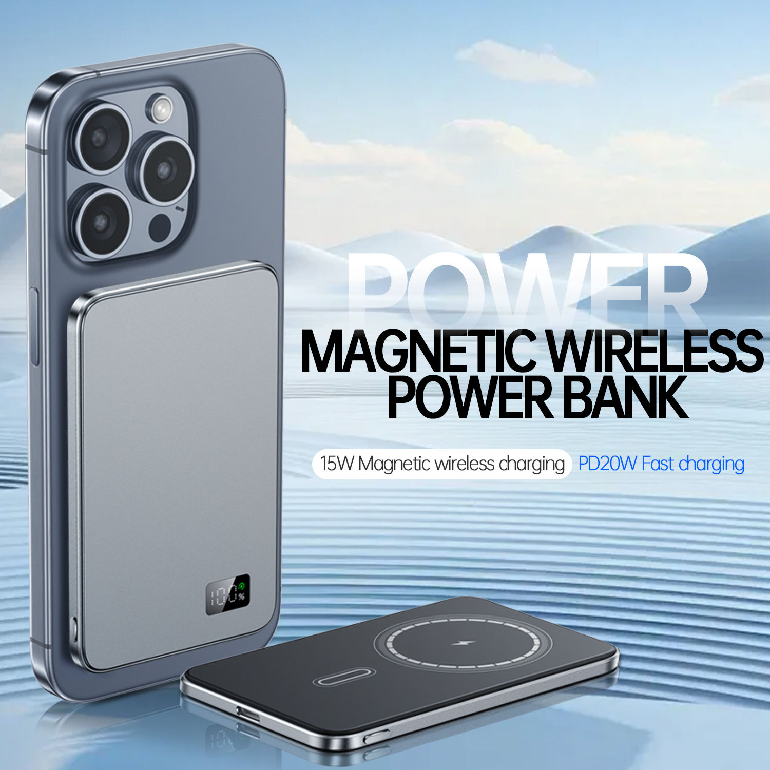 Ultra-Thin Wireless Power Bank with LED Display