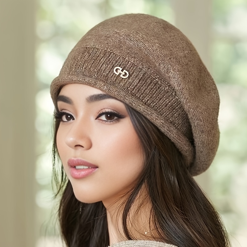 Women's Winter Knitted Hat - Soft, Elastic, Foldable, Portable Design, Black Gold Print